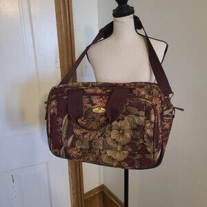 Vintage Ricardo Beverly Hills Tapestry Carry On Crossbody Handles Burgundy